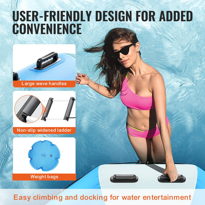 Inflatable Water Bouncer, 13ft Recreational Water Trampoline, Portable Bounce Swim Platform with 3-Step Ladder & Electric Air Pump, Kids Adults Floating Rebounder for Pool, Lake, Water Sports