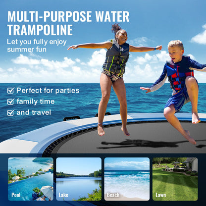 Inflatable Water Bouncer, 13ft Recreational Water Trampoline, Portable Bounce Swim Platform with 3-Step Ladder & Electric Air Pump, Kids Adults Floating Rebounder for Pool, Lake, Water Sports