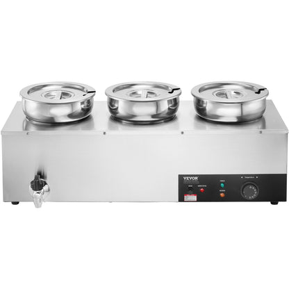 Electric Soup Warmer, Three 7.4QT Stainless Steel Round Pot, 1200W Commercial Food Warmer, 86~185°F Adjustable Temp, Bain Marie with Anti-Dry Burn and Reset Button, for Restaurant, Buffet