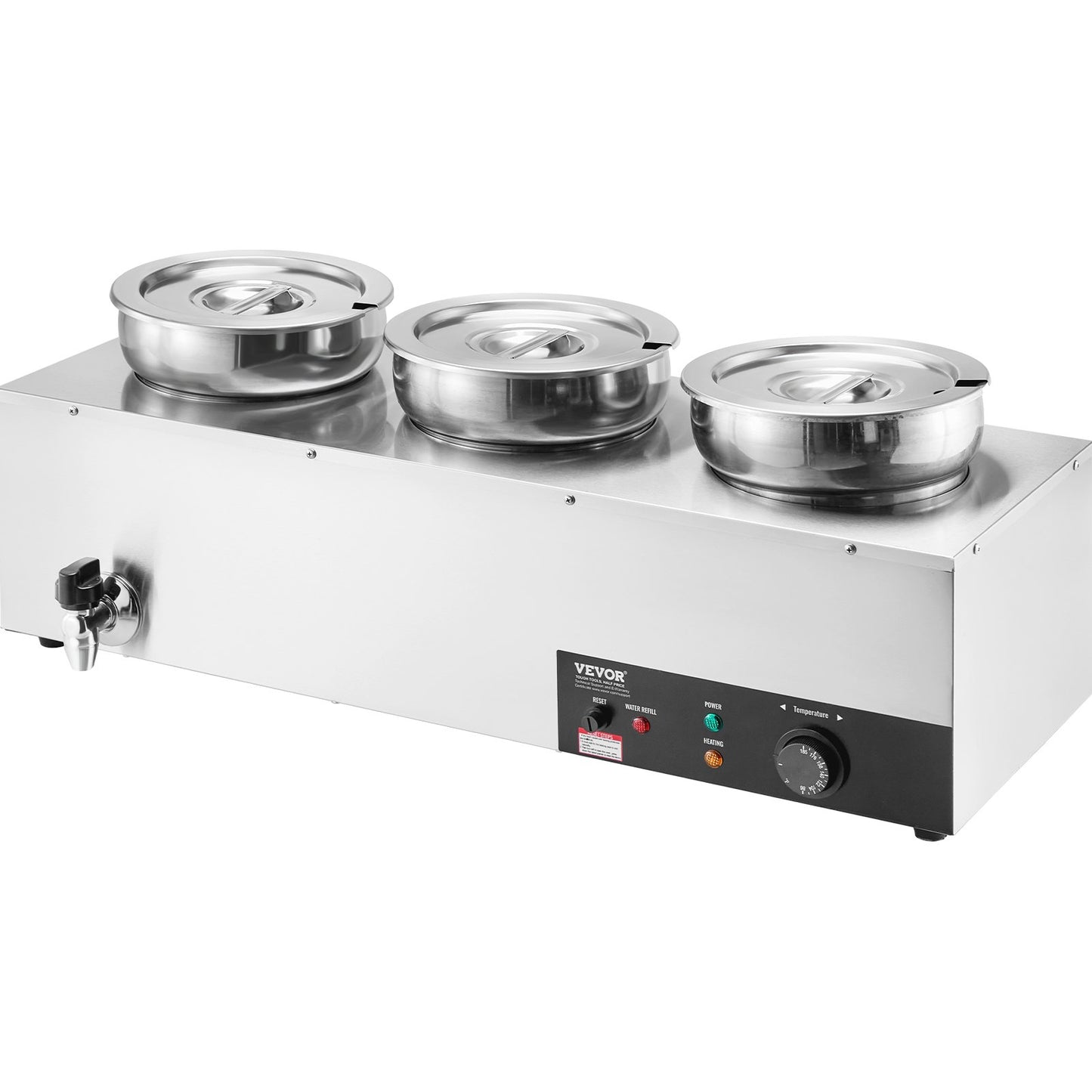 Electric Soup Warmer, Three 7.4QT Stainless Steel Round Pot, 1200W Commercial Food Warmer, 86~185°F Adjustable Temp, Bain Marie with Anti-Dry Burn and Reset Button, for Restaurant, Buffet