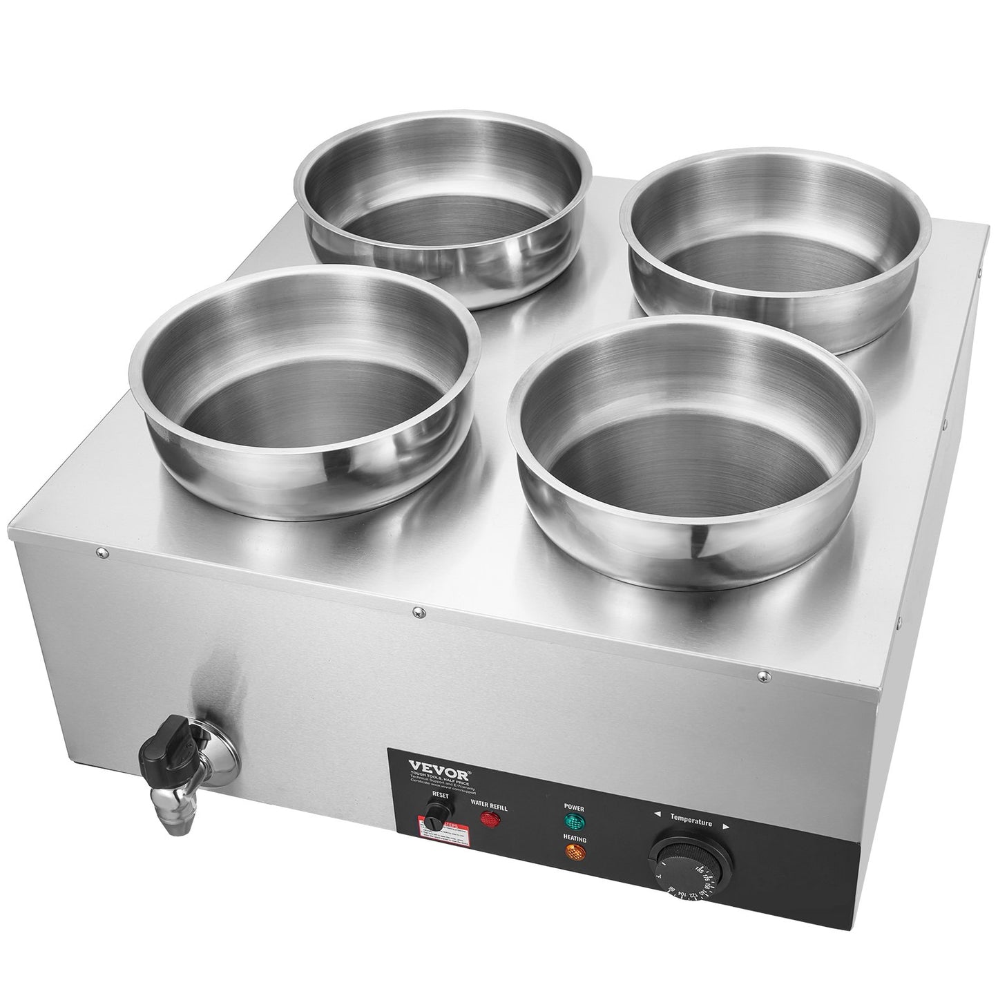 Electric Soup Warmer, Four 7.4QT Stainless Steel Round Pot, 1500W Commercial Food Warmer, 86~185°F Adjustable Temp, Bain Marie with Anti-Dry Burn and Reset Button, for Restaurant, Buffet