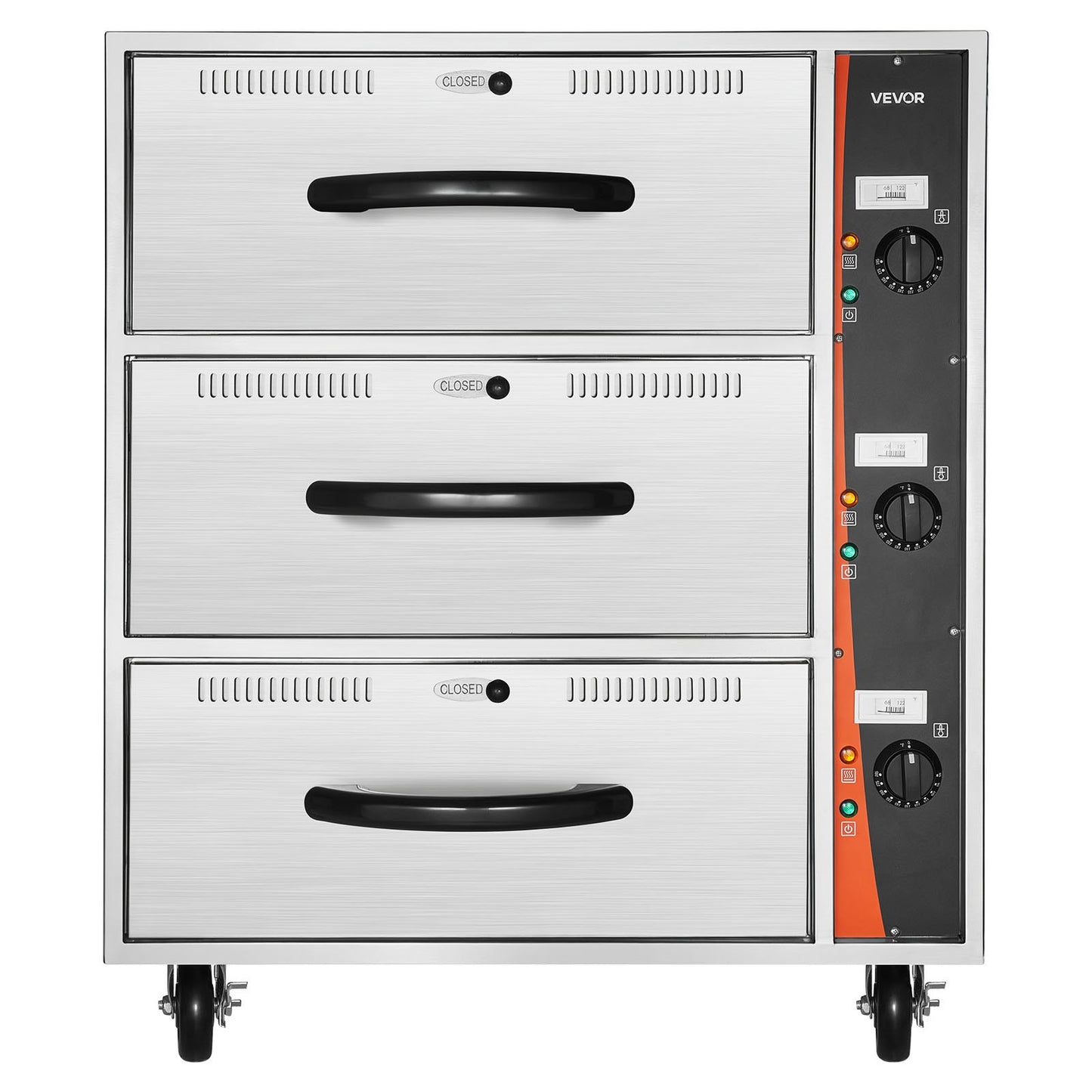 Gewerblicher elektrischer Wärmeschubladenschrank, dreischubladeniger Edelstahl-Speisenwärmer, freistehender Standard-Wärmeschubladenschrank, breiter Temperaturbereich von 30-85℃, für Restaurants, Hotelbuffets und Bäckereien