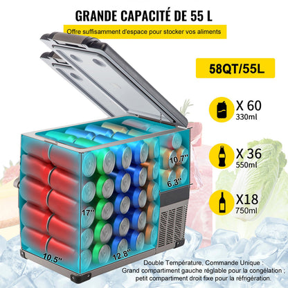 55-Liter-Kompressor-Kühlschrank für Autos, tragbare kleine Kühlbox mit Gefrierfach für Fahrzeuge wie Pkw, Lkw, Wohnmobile und Boote – ideal für Autofahrten, Reisen, Angeln, Outdoor-Aktivitäten und Zuhause.