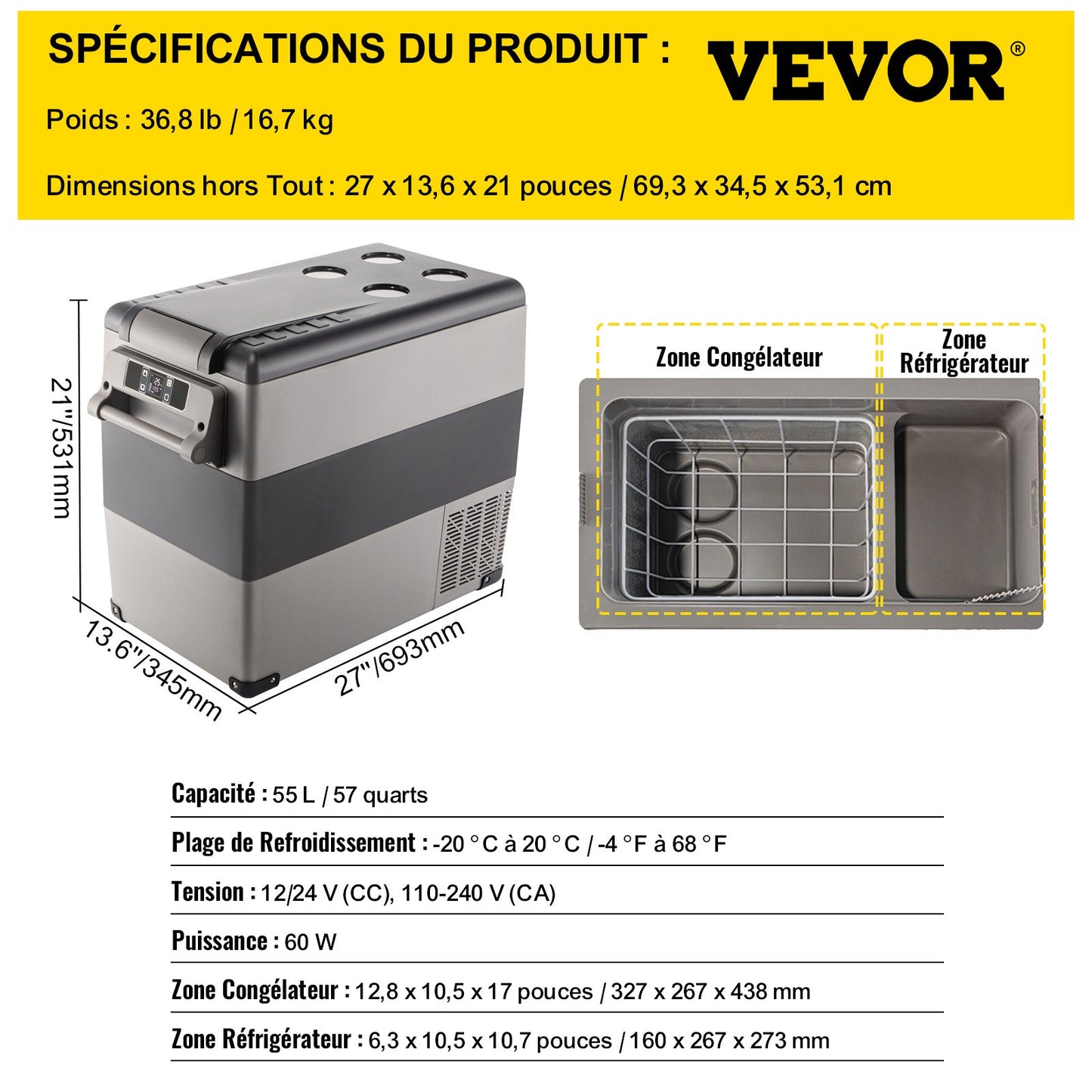 55-Liter-Kompressor-Kühlschrank für Autos, tragbare kleine Kühlbox mit Gefrierfach für Fahrzeuge wie Pkw, Lkw, Wohnmobile und Boote – ideal für Autofahrten, Reisen, Angeln, Outdoor-Aktivitäten und Zuhause.