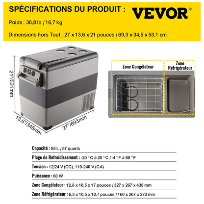 55-Liter-Kompressor-Kühlschrank für Autos, tragbare kleine Kühlbox mit Gefrierfach für Fahrzeuge wie Pkw, Lkw, Wohnmobile und Boote – ideal für Autofahrten, Reisen, Angeln, Outdoor-Aktivitäten und Zuhause.