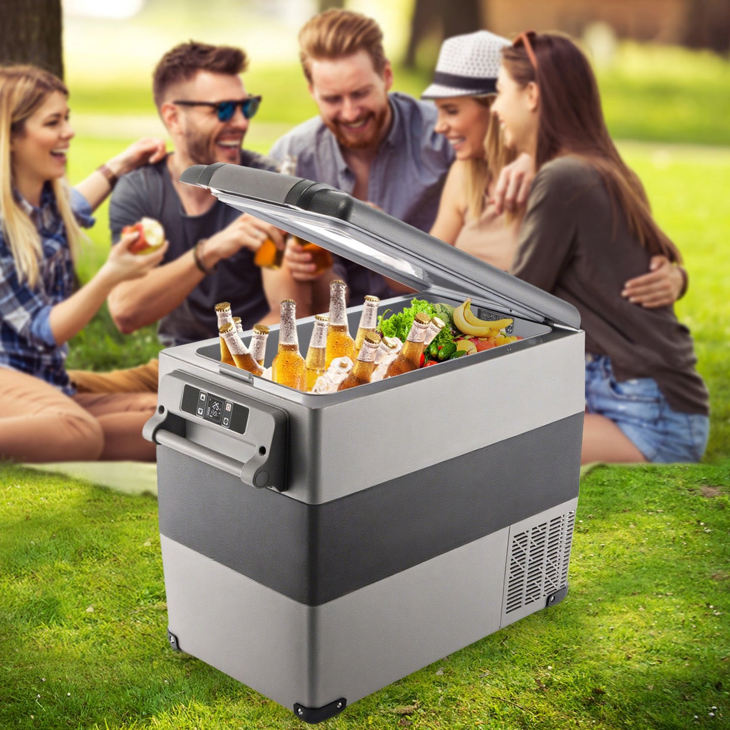 55-Liter-Kompressor-Kühlschrank für Autos, tragbare kleine Kühlbox mit Gefrierfach für Fahrzeuge wie Pkw, Lkw, Wohnmobile und Boote – ideal für Autofahrten, Reisen, Angeln, Outdoor-Aktivitäten und Zuhause.