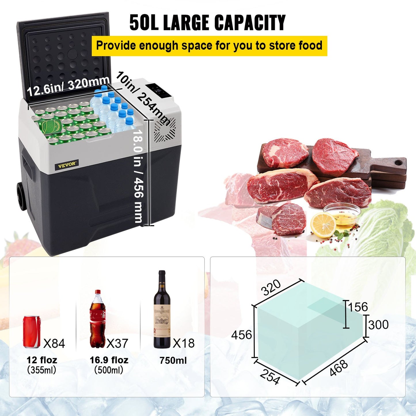 50-Liter-Kompressor-Kühlschrank für Autos, tragbar, klein, für Fahrzeuge wie Pkw, Lkw, Wohnmobile und Boote, Mini-Elektrokühler für Autofahrten, Reisen, Angeln, Outdoor-Aktivitäten und Zuhause