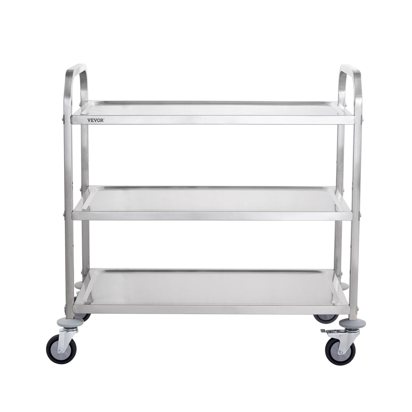 Kitchen Utility Cart, 3 Tiers, Wire Rolling Cart with 450LBS Capacity, Steel Service Cart on Wheels, Metal Storage Trolley with 80mm Basket Curved Handle PP Liner 6 Hooks, for Indoor and Outdoor