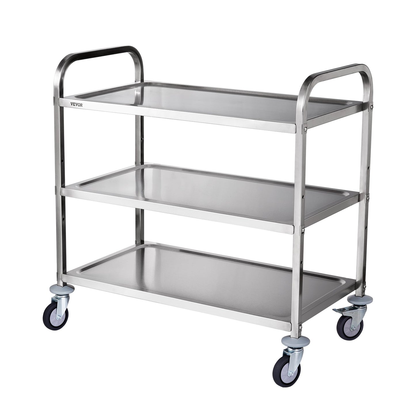 Kitchen Utility Cart, 3 Tiers, Wire Rolling Cart with 450LBS Capacity, Steel Service Cart on Wheels, Metal Storage Trolley with 80mm Basket Curved Handle PP Liner 6 Hooks, for Indoor and Outdoor