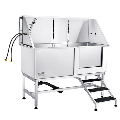 1.57M Pet Dog Bathing Station w/Stairs, Professional Stainless Steel Dog Grooming Tub w/ Soap Box, Faucet,Rich Accessory,Bathtub for Large,Medium,Small Pets, Washing Sink for Home(Right)