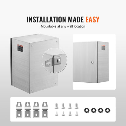 Steel Electrical Box, 50.8 x 40.6 x 20.3 cm, 304 Stainless Steel Electrical Enclosure Box, Wall-Mounted Outdoor Electrical Electronic Equipment Enclosure with Mounting Plate Hinges Lock, IP66 Waterproof
