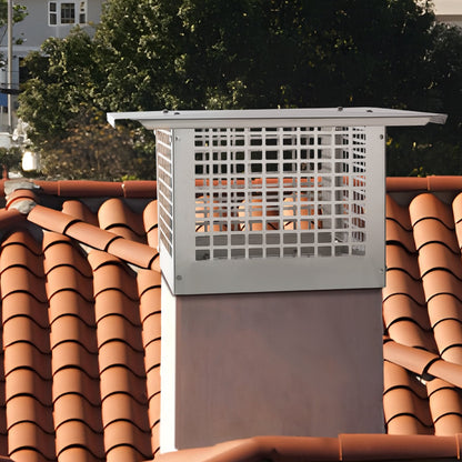 Kaminabdeckung, 431,8 x 431,8 mm, aus Edelstahl 304, kippsicher, praktisches Zubehör, einfache Montage, passend für Kaminrohre mit Drahtgitterabdeckung und Tondachziegeln, silberfarben