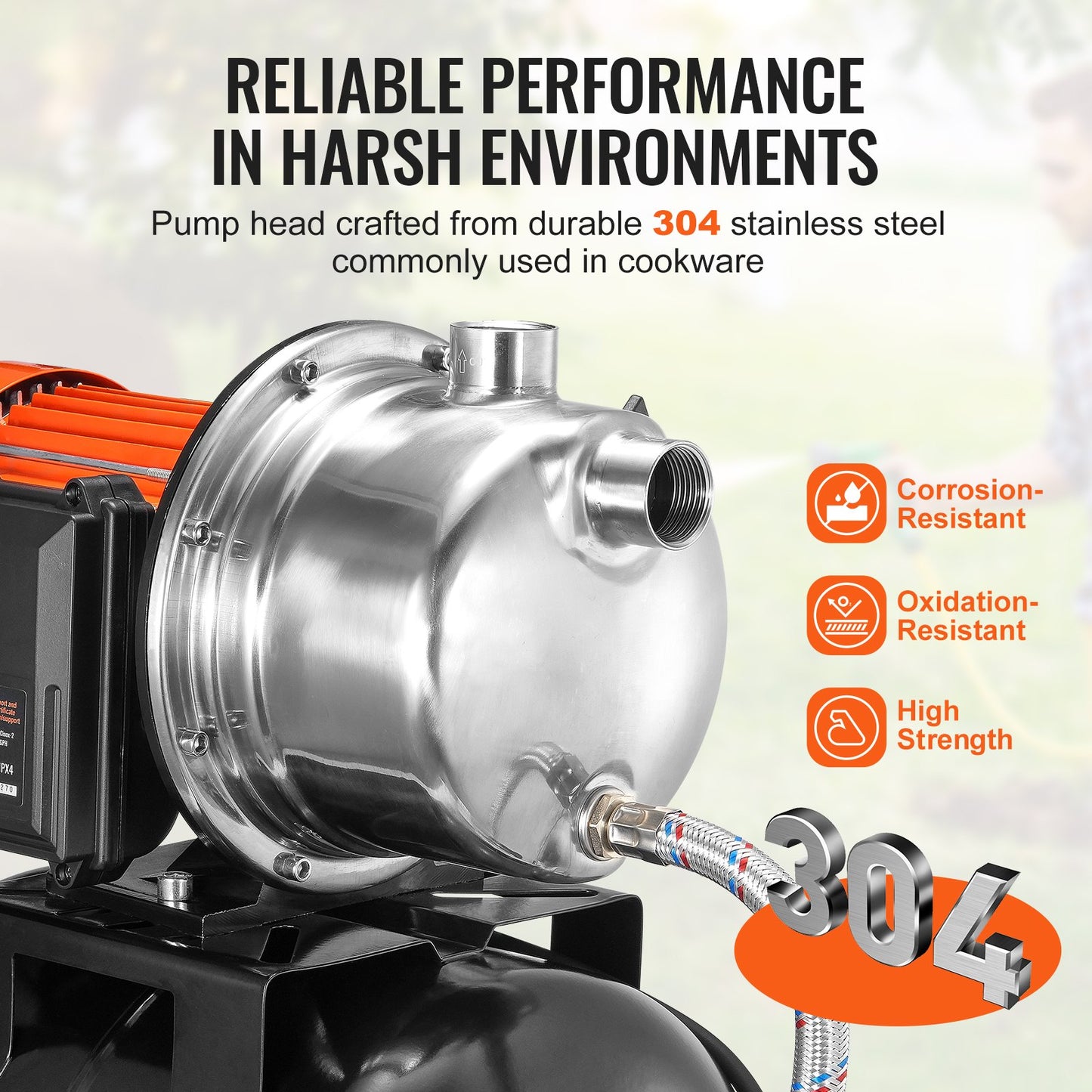 1193W (1,6 PS) Flachbrunnenpumpe mit Druckbehälter, 83 l/min (1320 GPH), automatische Bewässerungspumpe mit 19-Liter-Tank (5 Gallonen), 2/3,4 bar (30/50 PSI) Druckschalter, Pumpenkopf aus Edelstahl für Hausgarten und Rasen