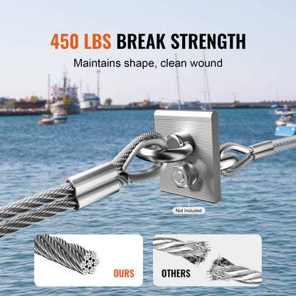 Wire Rope Kit, 1/16" 66 ft 304 Stainless Steel Cable with Crimping Pliers, 160 Sleeves and 12 Thimbles, 7x7 Strands Construction Marine Aircraft Grade for Handrail Stair Decking Fence Outdoors