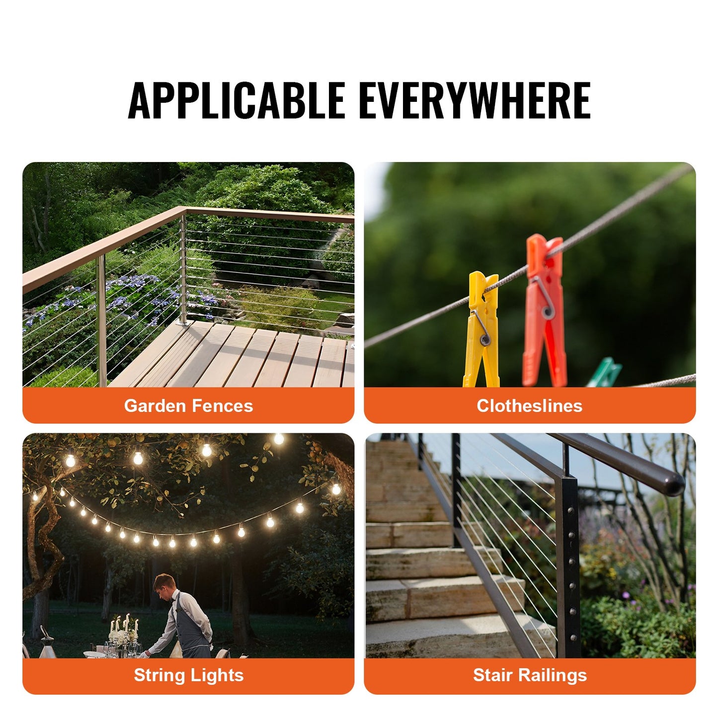 Wire Rope Kit, 1/16" 66 ft 304 Stainless Steel Cable with Crimping Pliers, 160 Sleeves and 12 Thimbles, 7x7 Strands Construction Marine Aircraft Grade for Handrail Stair Decking Fence Outdoors