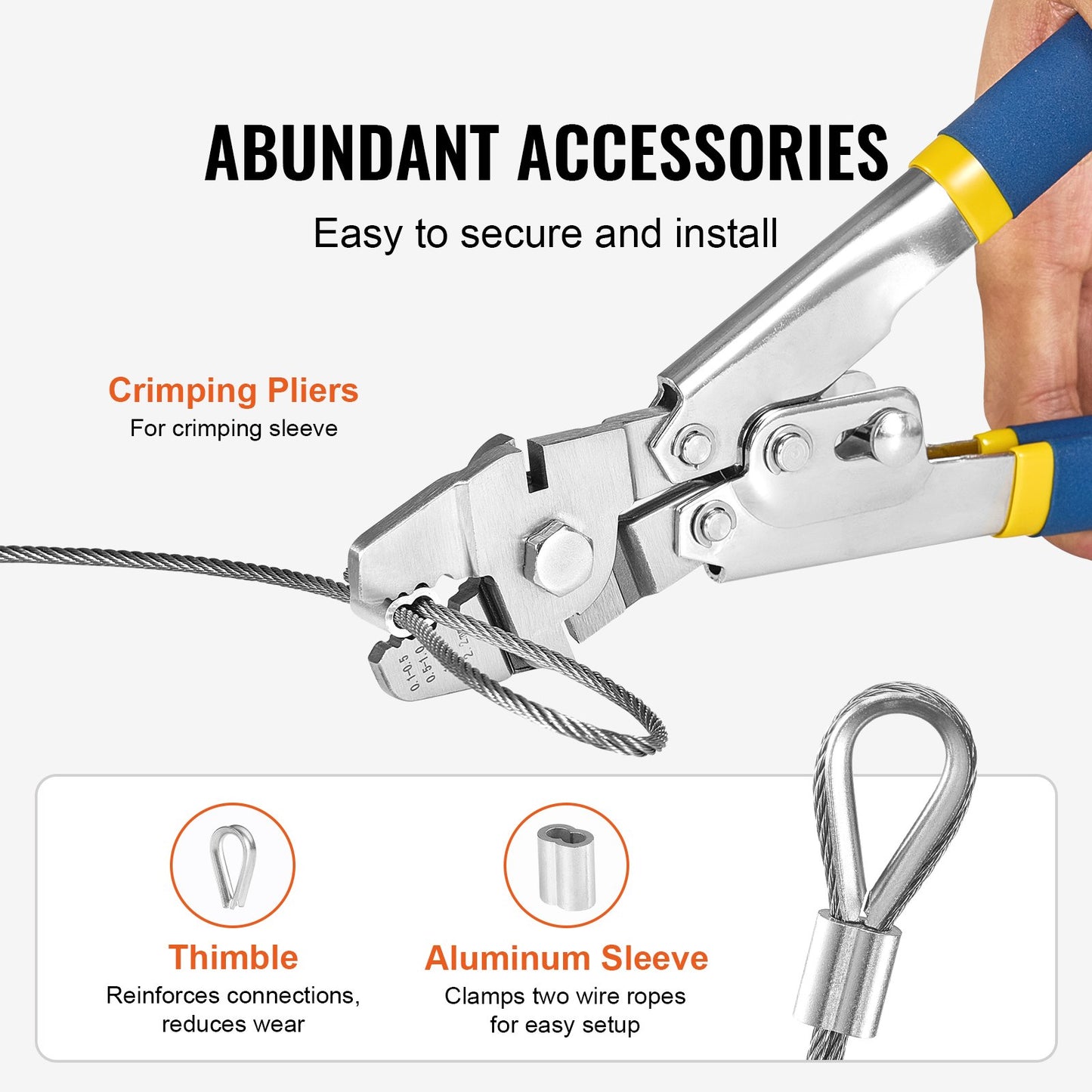 Wire Rope Kit, 1/16" 66 ft 304 Stainless Steel Cable with Crimping Pliers, 160 Sleeves and 12 Thimbles, 7x7 Strands Construction Marine Aircraft Grade for Handrail Stair Decking Fence Outdoors