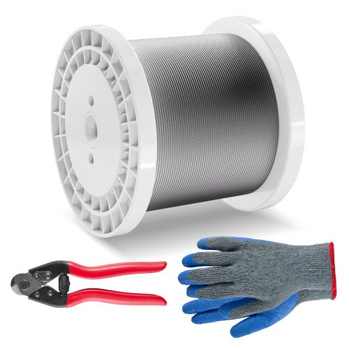 Wire Rope Kit, 1/8" 1000 ft 316 Stainless Steel Cable with Cutter and Gloves, 1600 lbs Breaking Strength, 7x7 Strands Construction Marine Aircraft Grade for Handrail Stair Decking Fence Outdoors
