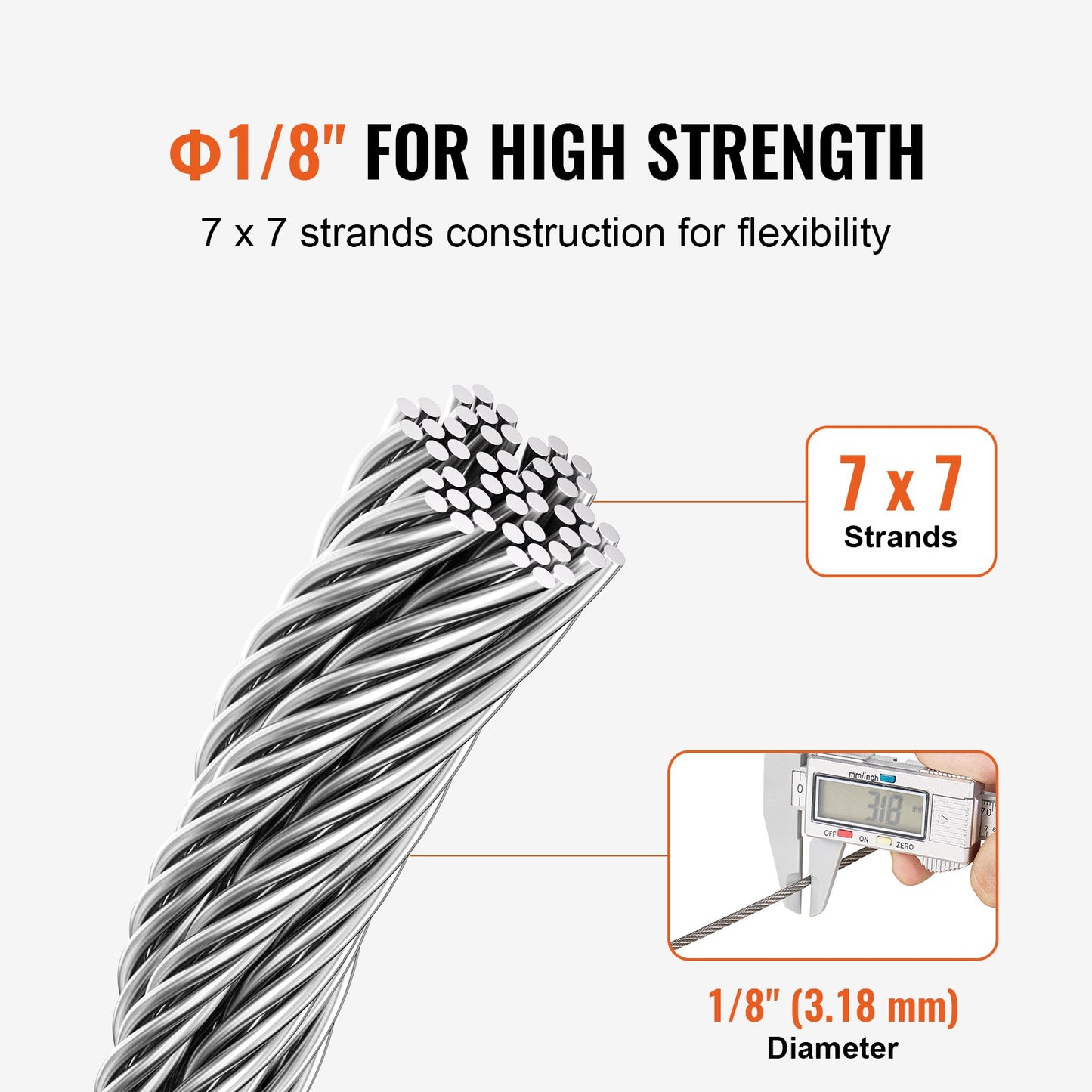 Wire Rope Kit, 1/8" 1000 ft 316 Stainless Steel Cable with Cutter and Gloves, 1600 lbs Breaking Strength, 7x7 Strands Construction Marine Aircraft Grade for Handrail Stair Decking Fence Outdoors
