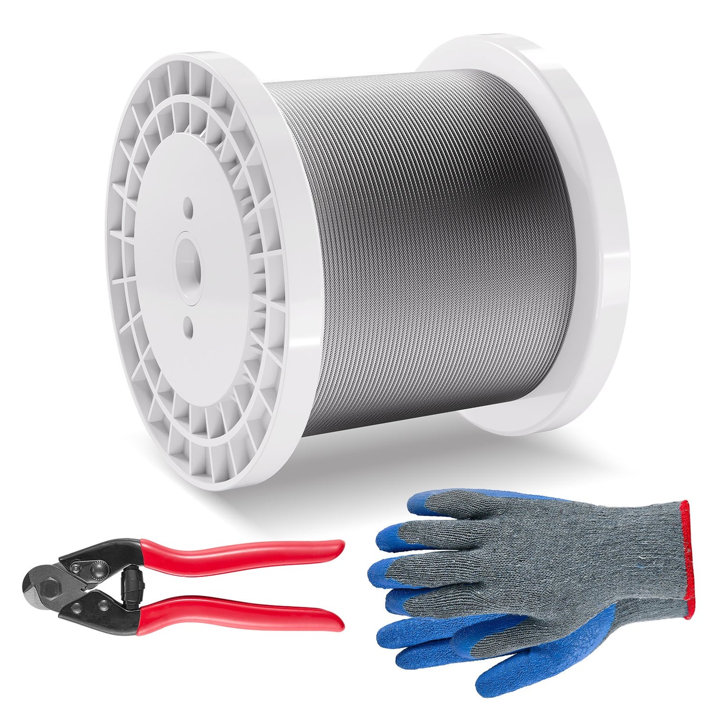Wire Rope Kit, 1/8" 1000 ft 316 Stainless Steel Cable with Cutter and Gloves, 1600 lbs Breaking Strength, 7x7 Strands Construction Marine Aircraft Grade for Handrail Stair Decking Fence Outdoors