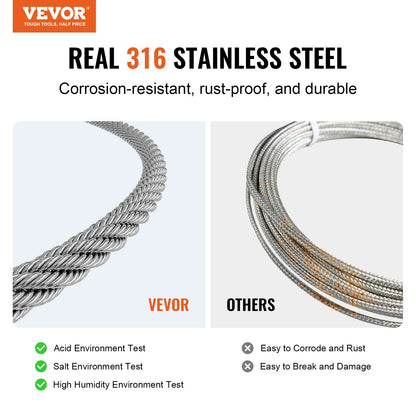 Wire Rope Kit, 1/8" 100 ft 316 Stainless Steel Cable with 20 Sleeves and 10 Thimbles, 1600 lbs Breaking Strength, 7x7 Strands Marine Aircraft Grade for Handrail Stair Decking Fence Outdoors