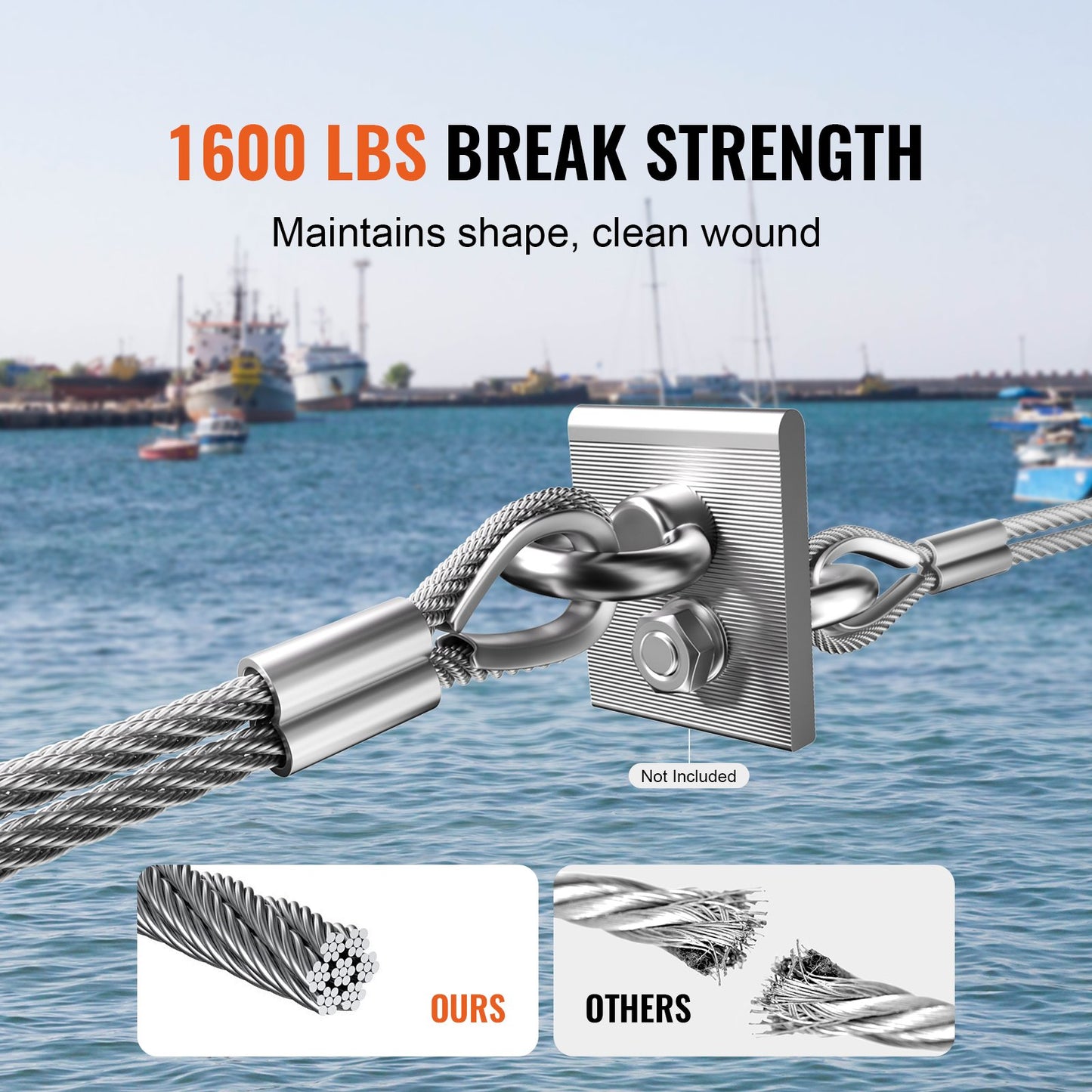 Wire Rope Kit, 1/8" 100 ft 316 Stainless Steel Cable with 20 Sleeves and 10 Thimbles, 1600 lbs Breaking Strength, 7x7 Strands Marine Aircraft Grade for Handrail Stair Decking Fence Outdoors