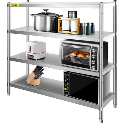 Storage Shelf, 4-Tier Stainless Steel Shelving, Storage Shelving Unit, 70.9 x 17.7 x 59.1 Inch Heavy Duty Storage Rack Shelving, 1320 Lbs Total Capacity with Adjustable Height