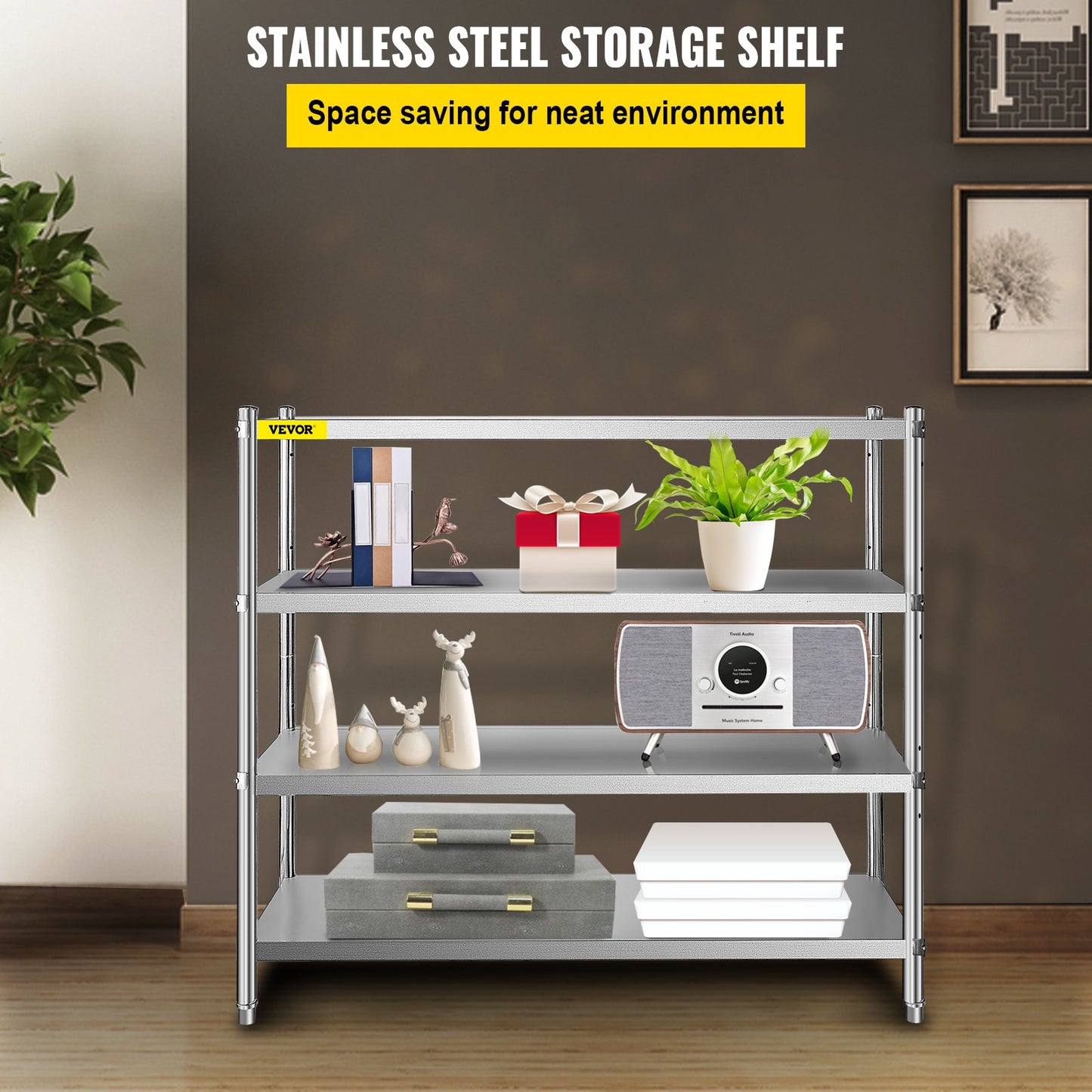 Storage Shelf, 4-Tier Stainless Steel Shelving, Storage Shelving Unit, 70.9 x 17.7 x 59.1 Inch Heavy Duty Storage Rack Shelving, 1320 Lbs Total Capacity with Adjustable Height