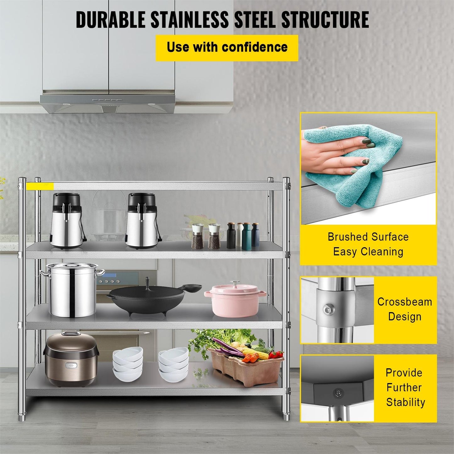 Storage Shelf, 4-Tier Stainless Steel Shelving, Storage Shelving Unit, 70.9 x 17.7 x 59.1 Inch Heavy Duty Storage Rack Shelving, 1320 Lbs Total Capacity with Adjustable Height