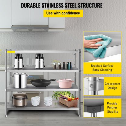 Storage Shelf, 4-Tier Stainless Steel Shelving, Storage Shelving Unit, 70.9 x 17.7 x 59.1 Inch Heavy Duty Storage Rack Shelving, 1320 Lbs Total Capacity with Adjustable Height