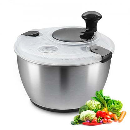 Salatschleuder aus Edelstahl, 4,75 l, Einhandbedienung, ideal zum Trocknen und Reinigen von großem Gemüse, Salat, Kräutern, Beeren und Früchten, mit Schüssel aus Edelstahl 304, BPA-frei