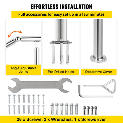5-stufiges Treppengeländer aus Edelstahl, Übergangsmodell, geeignet für ebene Flächen und 1 bis 5 Stufen, verstellbar, für den Innen- und Außenbereich, Tragkraft 99,8 kg, inkl. Montageset, ideal für die Selbstmontage auf Veranden.
