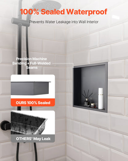 Shower Niche, 33.0 x 33.0 x 10.2 cm Recessed Wall Niche, Heavy-duty Stainless Steel Modern Soap & Shampoo Storage Organizer, Sealed Waterproof, Durable & Easy to Install, Black for Bathroom