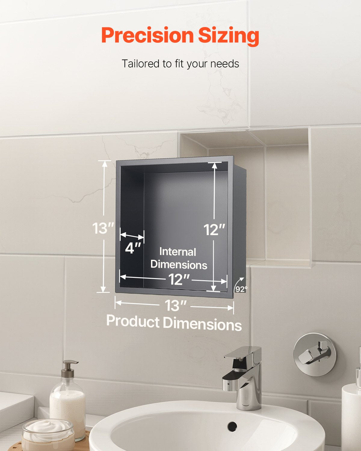 Shower Niche, 33.0 x 33.0 x 10.2 cm Recessed Wall Niche, Heavy-duty Stainless Steel Modern Soap & Shampoo Storage Organizer, Sealed Waterproof, Durable & Easy to Install, Black for Bathroom