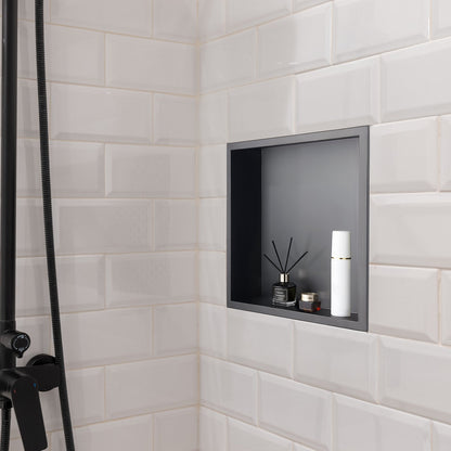 Shower Niche, 33.0 x 33.0 x 10.2 cm Recessed Wall Niche, Heavy-duty Stainless Steel Modern Soap & Shampoo Storage Organizer, Sealed Waterproof, Durable & Easy to Install, Black for Bathroom