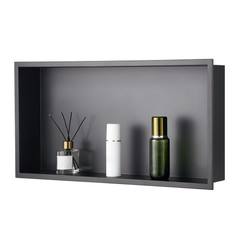 Shower Niche, 33.0 x 63.5 x 10.2 cm Recessed Wall Niche, Heavy-duty Stainless Steel Modern Soap & Shampoo Storage Organizer, Sealed Waterproof, Durable & Easy to Install, Black for Bathroom