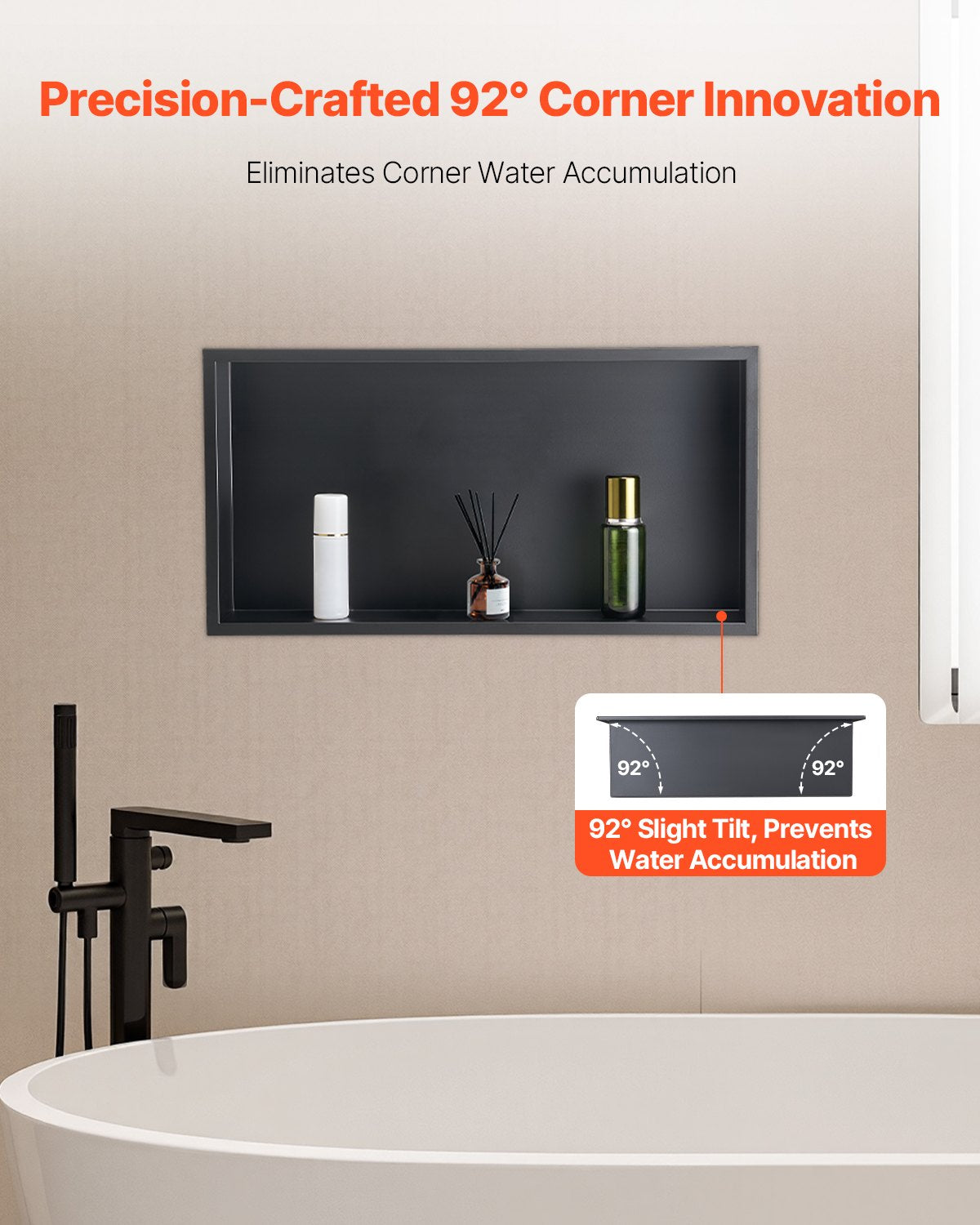 Shower Niche, 33.0 x 63.5 x 10.2 cm Recessed Wall Niche, Heavy-duty Stainless Steel Modern Soap & Shampoo Storage Organizer, Sealed Waterproof, Durable & Easy to Install, Black for Bathroom