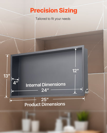 Shower Niche, 33.0 x 63.5 x 10.2 cm Recessed Wall Niche, Heavy-duty Stainless Steel Modern Soap & Shampoo Storage Organizer, Sealed Waterproof, Durable & Easy to Install, Black for Bathroom