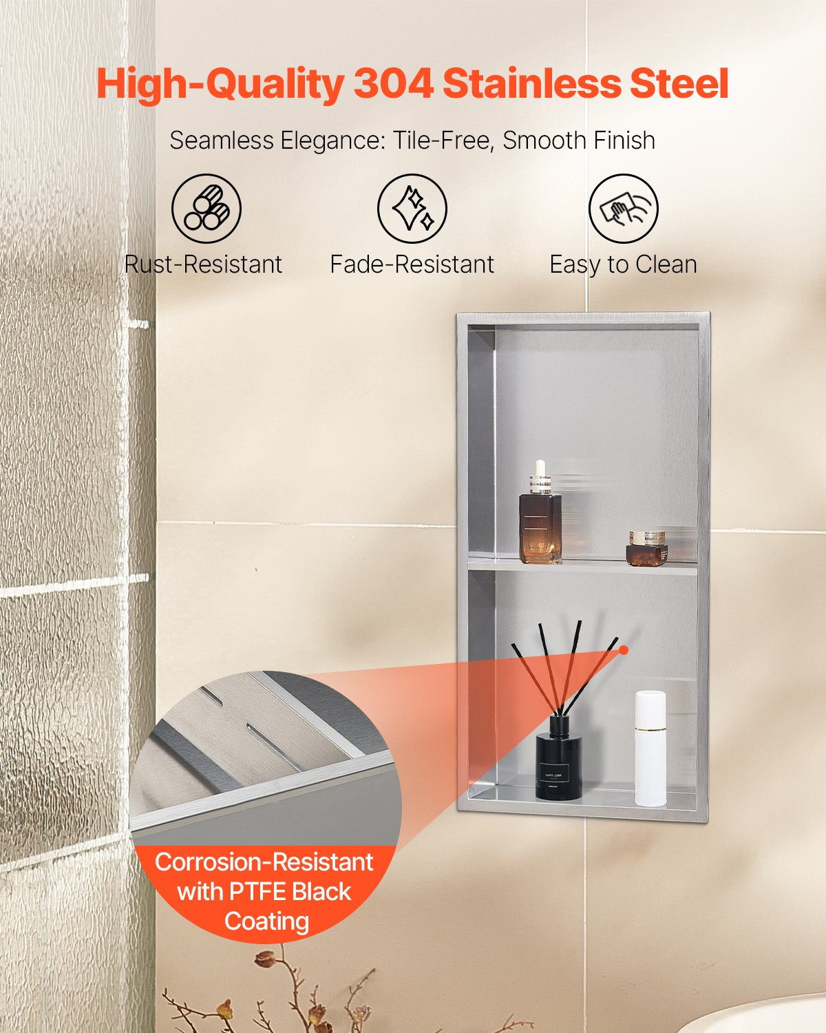 Shower Niche, 33.0 x 63.5 x 10.2 cm Recessed Wall Niche Double-layer, with Hollowed-out Divider, Heavy-duty Stainless Steel Modern Shampoo Storage Organizer, Waterproof, Silver for Bathroom