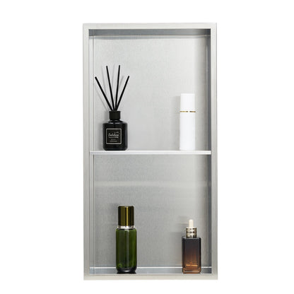 Shower Niche, 33.0 x 63.5 x 10.2 cm Recessed Wall Niche Double-layer, with Hollowed-out Divider, Heavy-duty Stainless Steel Modern Shampoo Storage Organizer, Waterproof, Silver for Bathroom