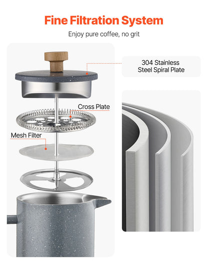 French-Press-Kaffeebereiter, 1 Liter, Edelstahl, mit Filter, große doppelwandige Isolierung, ideal für Cold Brew, Camping, Reisen, Küche und Zuhause, Schwarz