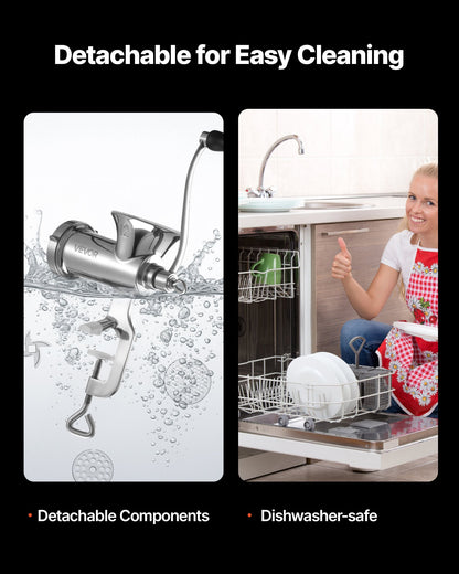 Manueller Fleischwolf, Handfleischwolf aus Edelstahl 304 mit Tischklemme aus Stahl, Wurstfüller und 2 Schneidscheiben, Keksaufsatz, Wurstrohr für Rindfleisch, Paprika, Pilze und Kekse