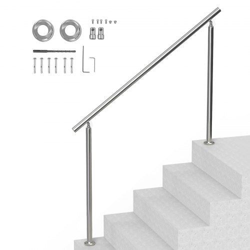 Handrails for Outdoor Steps, 59 in/ 150cm Length Stair Hand Rail Kit, Transitional Stainless Steel Railings with Installation Kit, Double-column Staircase Handrails for Seniors,Porch & Deck