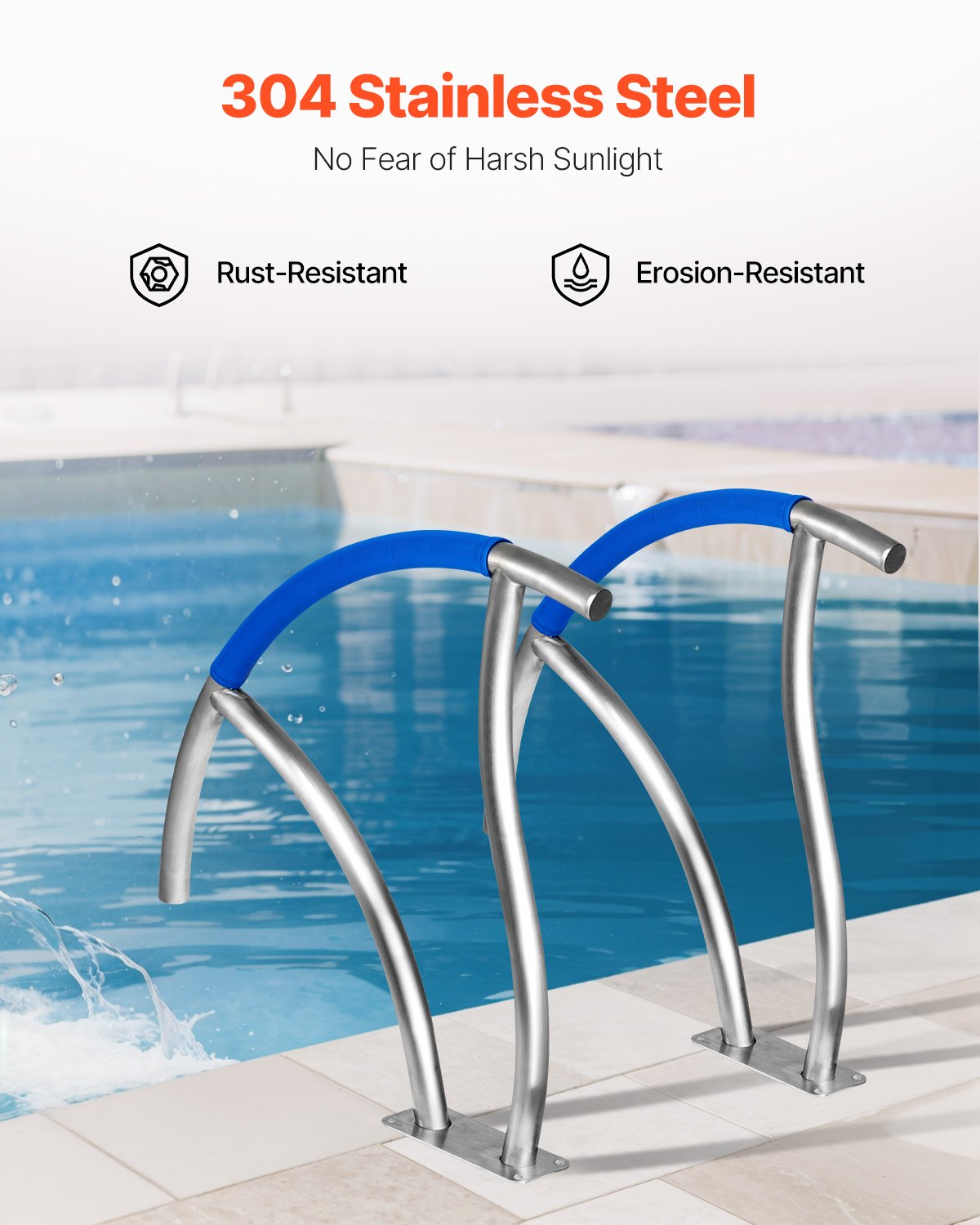 Pool Handrail, 30" x 30" Swimming Pool Stair Rail, 2 PCs Stainless Steel Stair Pool Hand Rail Rated 375lbs Load Capacity, Pool Rail with Quick Mount Base Plate, and Complete Mounting Accessories