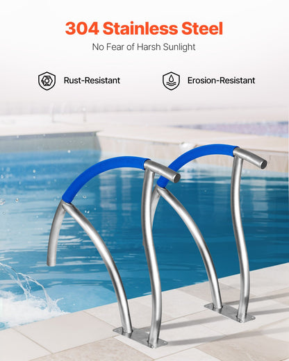 Pool Handrail, 30" x 30" Swimming Pool Stair Rail, 2 PCs Stainless Steel Stair Pool Hand Rail Rated 375lbs Load Capacity, Pool Rail with Quick Mount Base Plate, and Complete Mounting Accessories