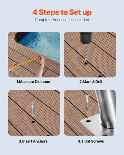 Pool Handrail, 30" x 30" Swimming Pool Stair Rail, 2 PCs Stainless Steel Stair Pool Hand Rail Rated 375lbs Load Capacity, Pool Rail with Quick Mount Base Plate, and Complete Mounting Accessories