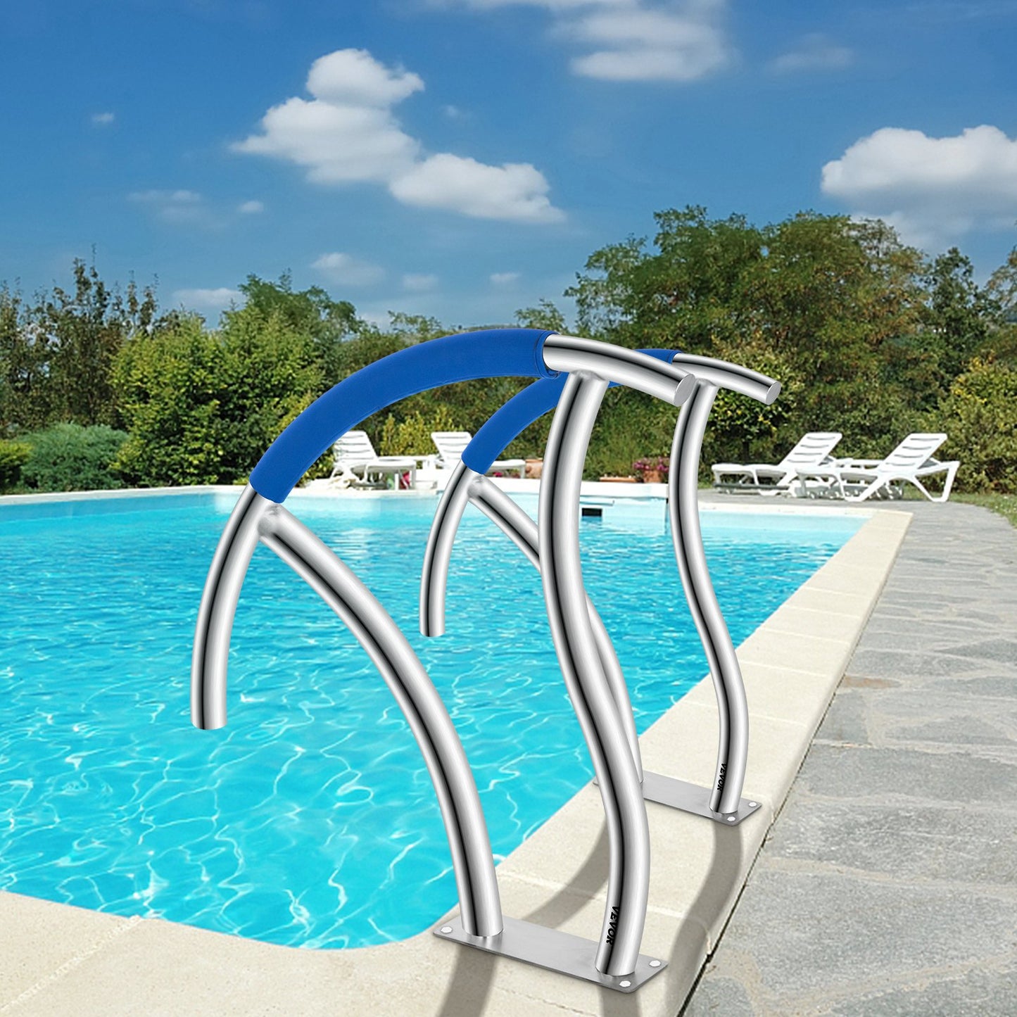 Pool Handrail, 30" x 30" Swimming Pool Stair Rail, 2 PCs Stainless Steel Stair Pool Hand Rail Rated 375lbs Load Capacity, Pool Rail with Quick Mount Base Plate, and Complete Mounting Accessories