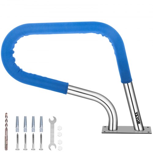 Poolgeländer 30x22" Poolgeländer 304 Edelstahl 250LBS Tragfähigkeit Silber Rostfreier Poolhandlauf Ergonomischer Schwimmbadhandlauf mit blauer Griffabdeckung &amp; M8 Bohrer &amp; selbstschneidenden Schrauben