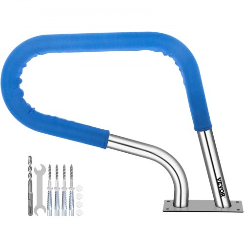 Poolgeländer 32x23" Poolgeländer 304 Edelstahl 250LBS Tragfähigkeit Silber Rostfreier Poolhandlauf Ergonomischer Schwimmbadhandlauf mit blauer Griffabdeckung &amp; M8 Bohrer &amp; selbstschneidenden Schrauben