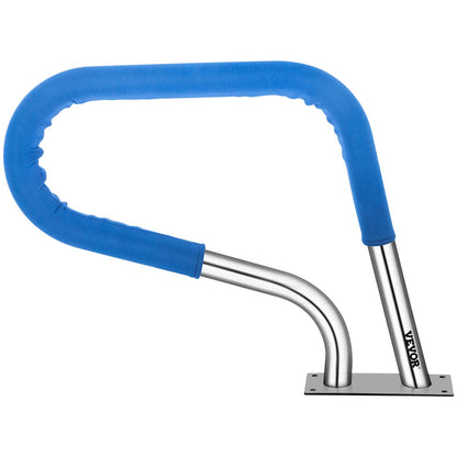 Poolgeländer 32x23" Poolgeländer 304 Edelstahl 250LBS Tragfähigkeit Silber Rostfreier Poolhandlauf Ergonomischer Schwimmbadhandlauf mit blauer Griffabdeckung &amp; M8 Bohrer &amp; selbstschneidenden Schrauben