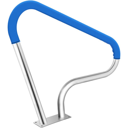 Poolgeländer 39x32" Poolgeländer 304 Edelstahl 250LBS Tragfähigkeit Silber Rostfreier Poolhandlauf Ergonomischer Schwimmbadhandlauf mit blauer Griffabdeckung &amp; M8 Bohrer &amp; selbstschneidenden Schrauben